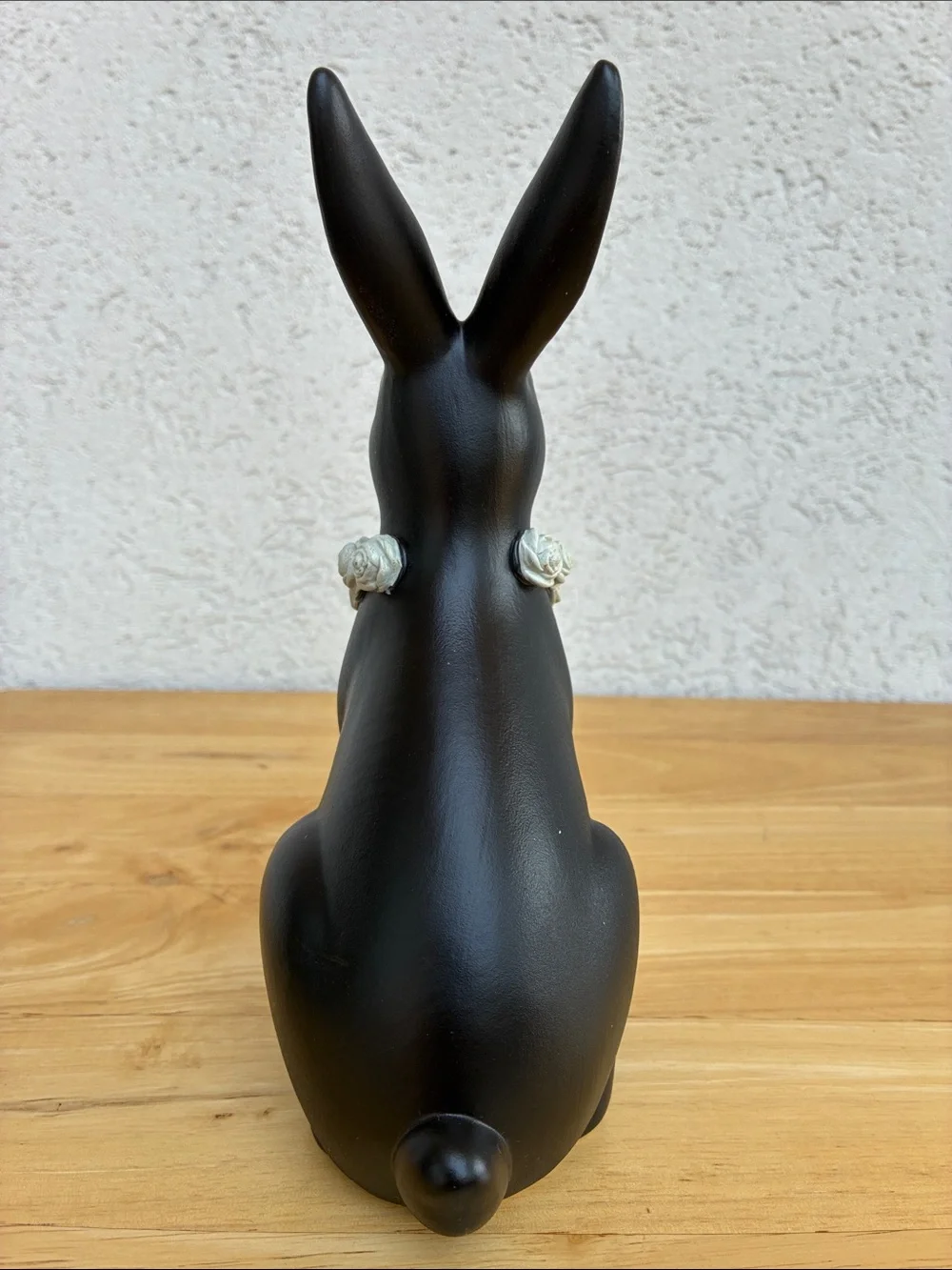 Black ceramic jackalope!  With gold horns snd grey rose necklace!  Bunmy figure